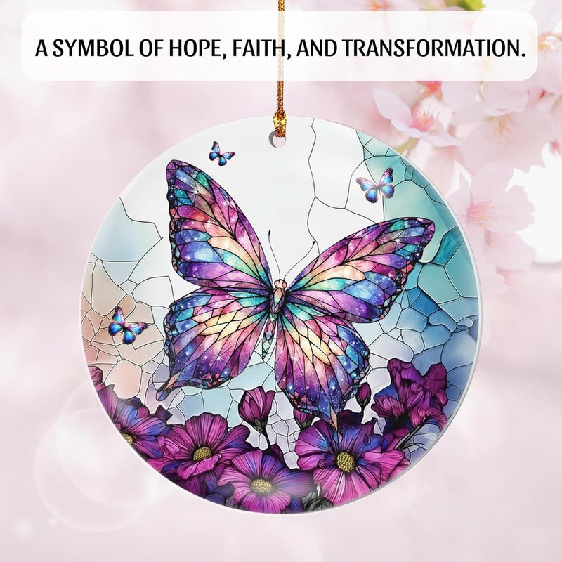 Hutato Butterfly Ornament – Butterfly Christmas Tree Ornament, Handmade Butterflies Gift 2025, Acrylic Round Hanging, Suncatcher Ornaments, Holiday Present for Women, Girls - Image 3